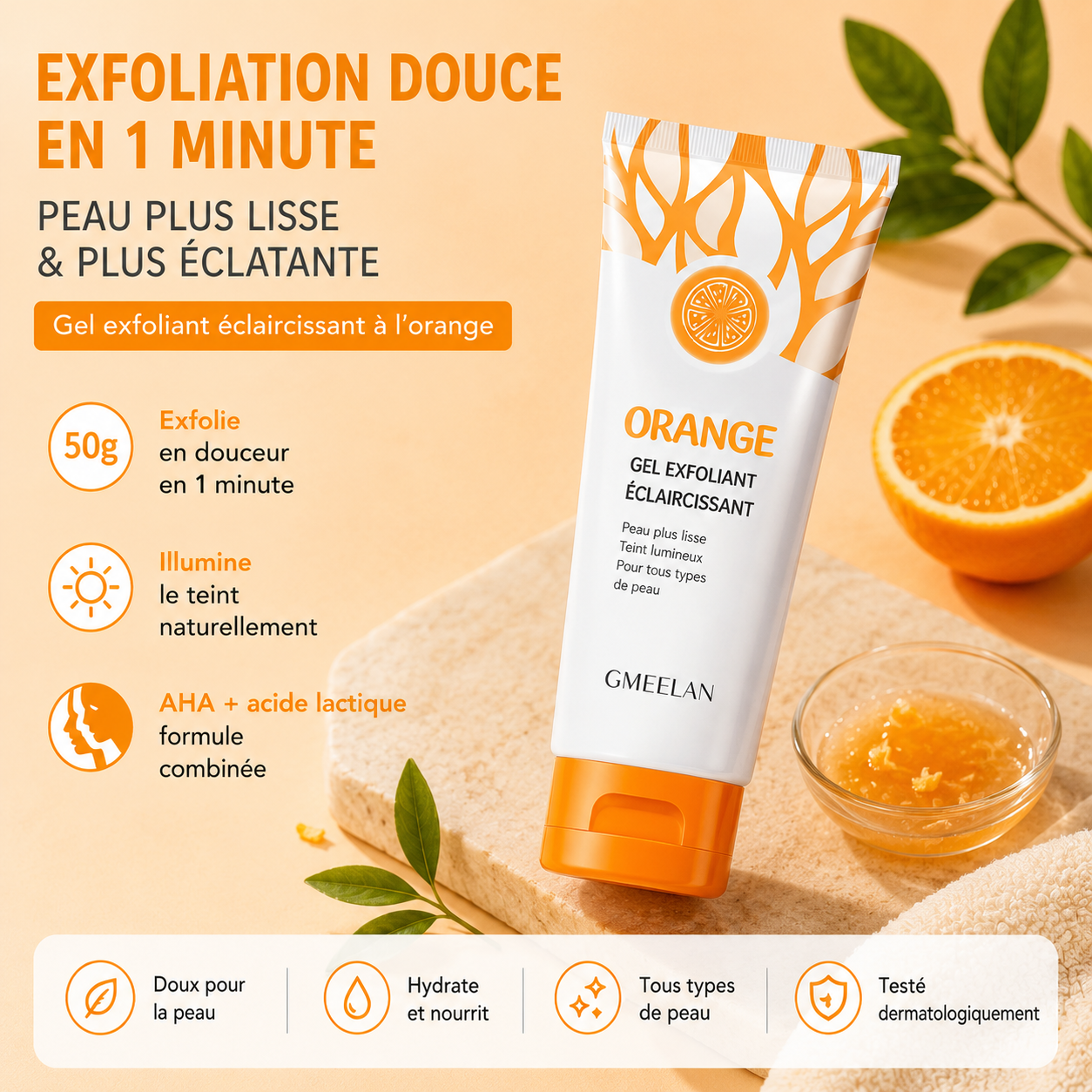 Orange™ Gel Réparateur des Zones Sombres | Une peau visiblement plus lumineuse, plus uniforme et plus éclatante jour après jour, sans ingrédients agressifs.
