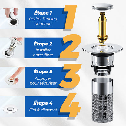 🚰 ACHETEZ 1 - RECEVEZ 1 GRATUIT ! ✨ Filtre de Vidange d'Évier Universel - Retient les Déchets sans Bloquer l'Eau, Installation Facile et Nettoyage Rapide 🛠️📦