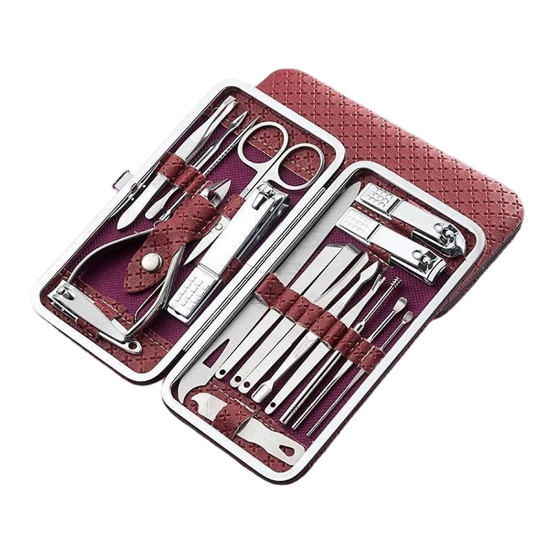 Ensemble de Manucure en Acier Inoxydable avec Étui en Cuir PU