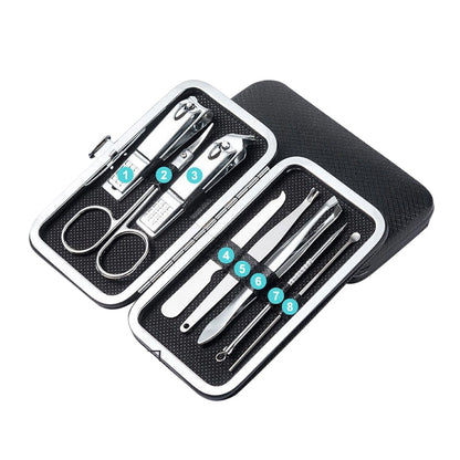 Ensemble de Manucure en Acier Inoxydable avec Étui en Cuir PU